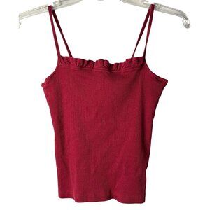 ASOS Womens Ruffle Trim Ribbed Tank Top Size 4 Camisole Cami Red Cotton